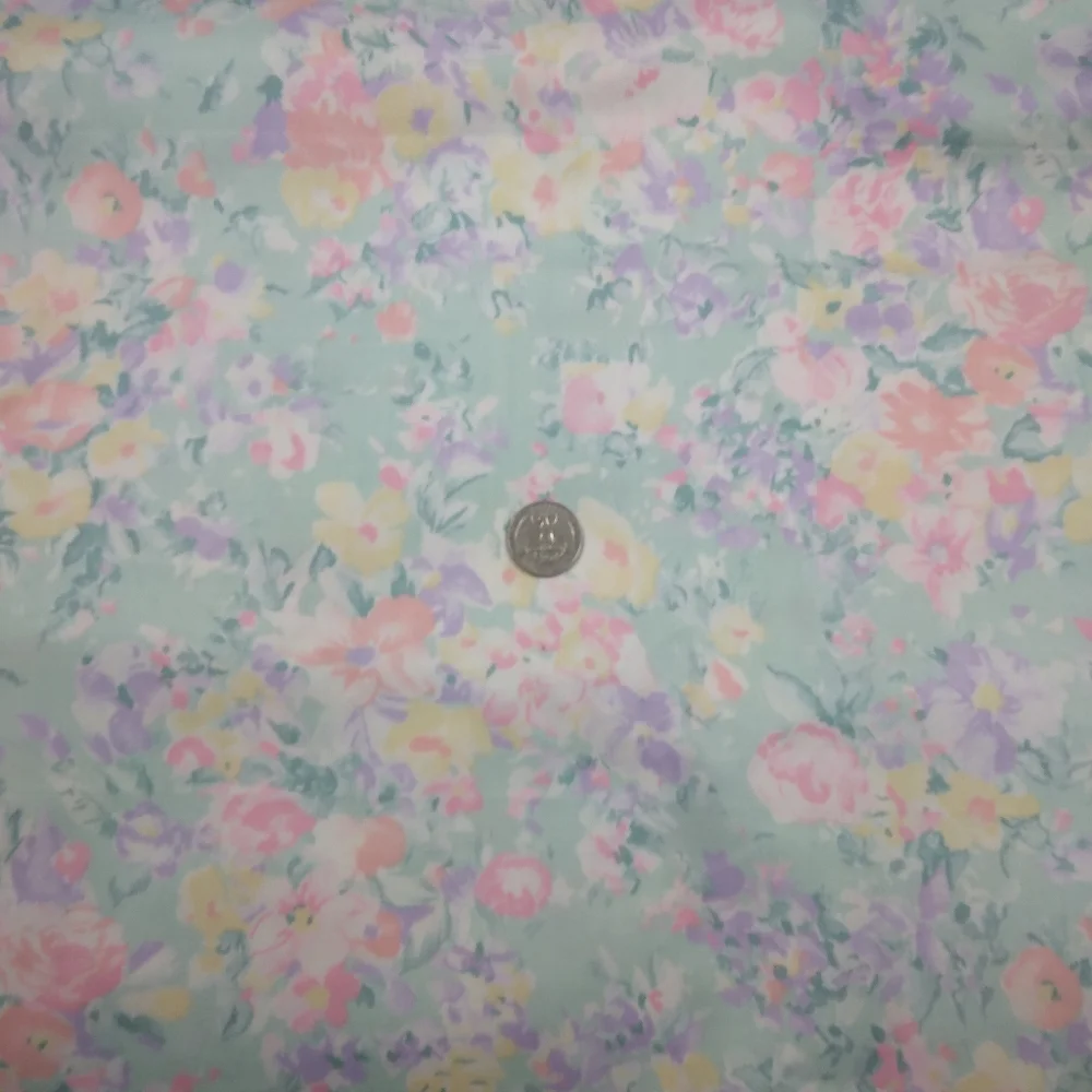 FABRIC Impressionist Pastel Florals On Beautiful Green Background, 4 Yards